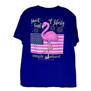 Simply Southern  Tee Navy Blue Cotton  SS Graphic Sweet Land Of Liberty Sz Large